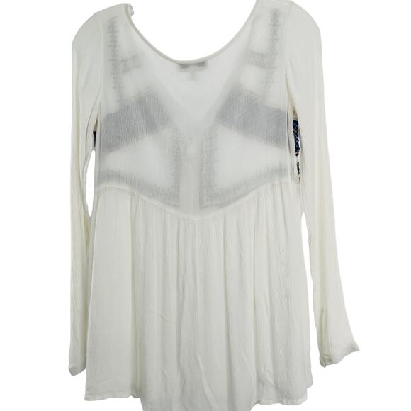 JACHS GIRLFRIEND White Peasant Blue Embroider Bodice V-neck Long Sleeve Top XS - Picture 3 of 13